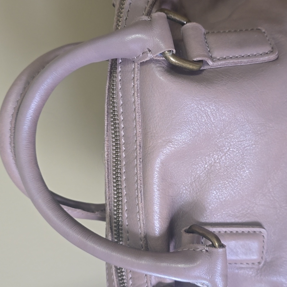 Lucky Brand Taupe Tan Gray Leather Bag Satchel Crossbody Purse Handbag - Picture 3 of 12